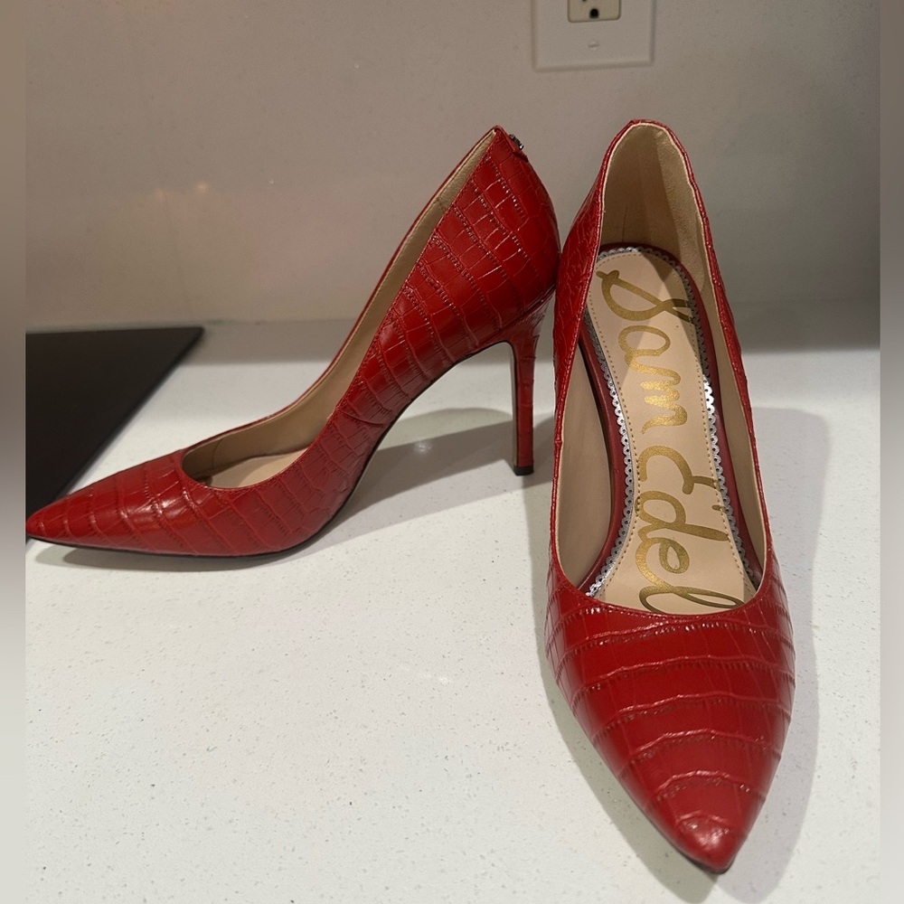 Sam Edelman Red Croc-Pattern Heels